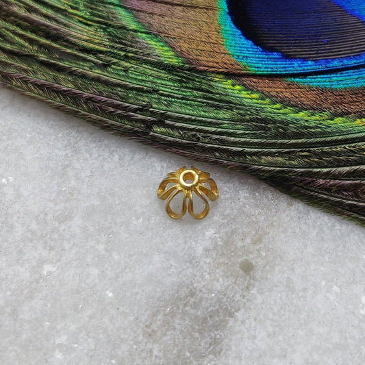 Solid 18K yellow gold bead caps DIY craft front view