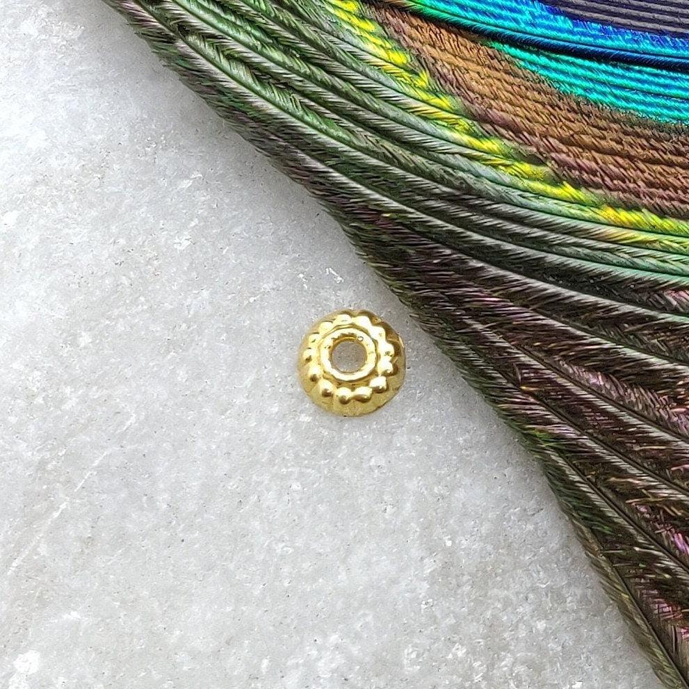 Solid 18K yellow gold spacer bead cap 2x5mm - front view