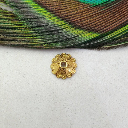 Solid 18K yellow gold spacer bead cap for jewelry making front view