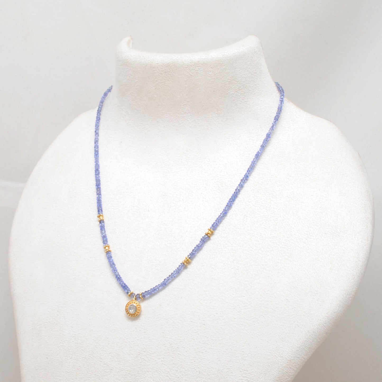 Tanzanite Bead Necklace with Diamond Pendant - Side Profile View