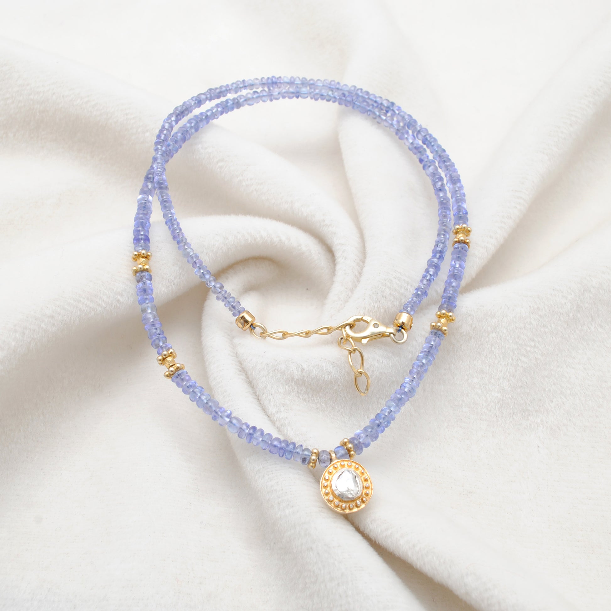 Tanzanite Beaded Pendant Necklace December Birthstone - Lifestyle View