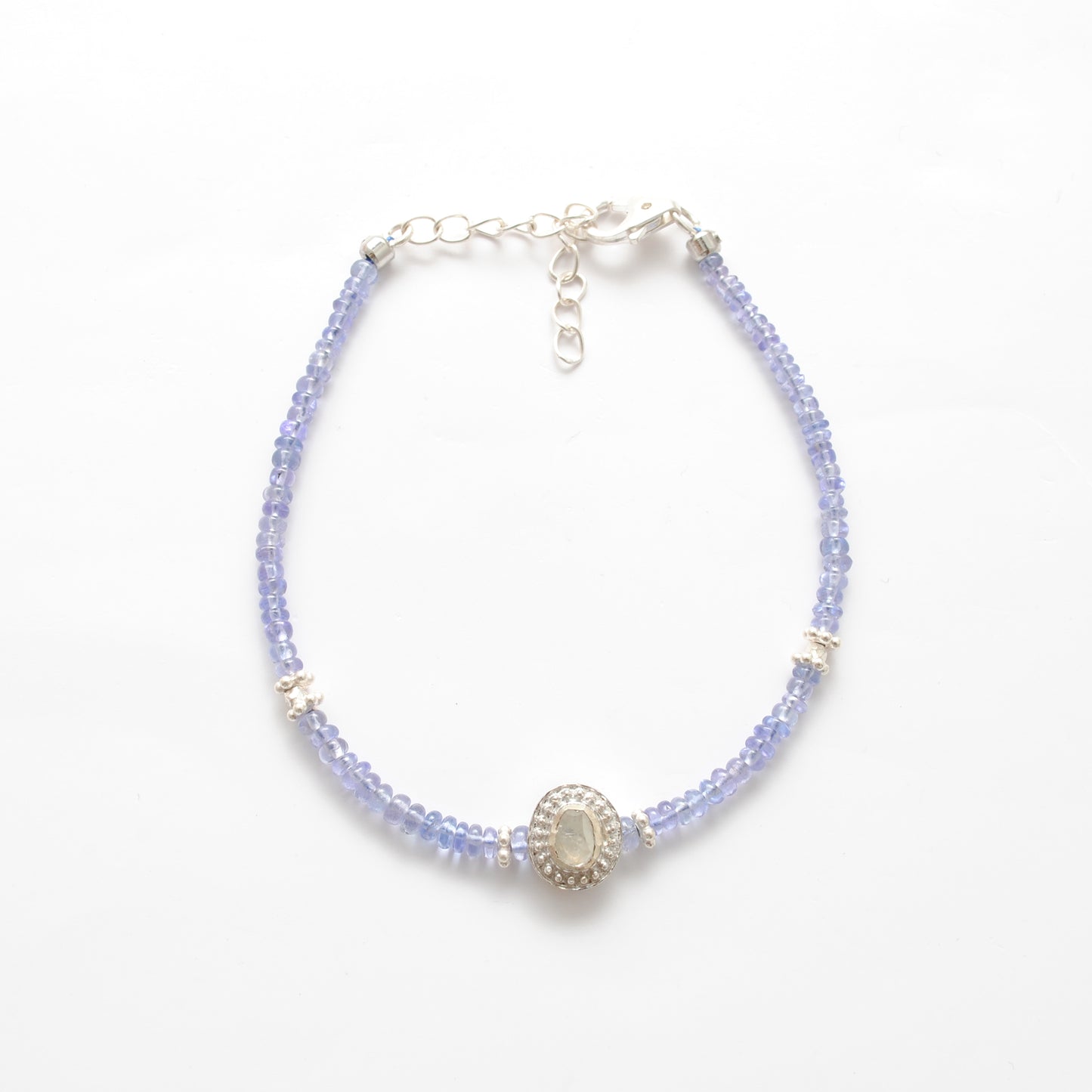 Tanzanite Diamond Beaded Bracelet - Side Profile Rare Gemstone