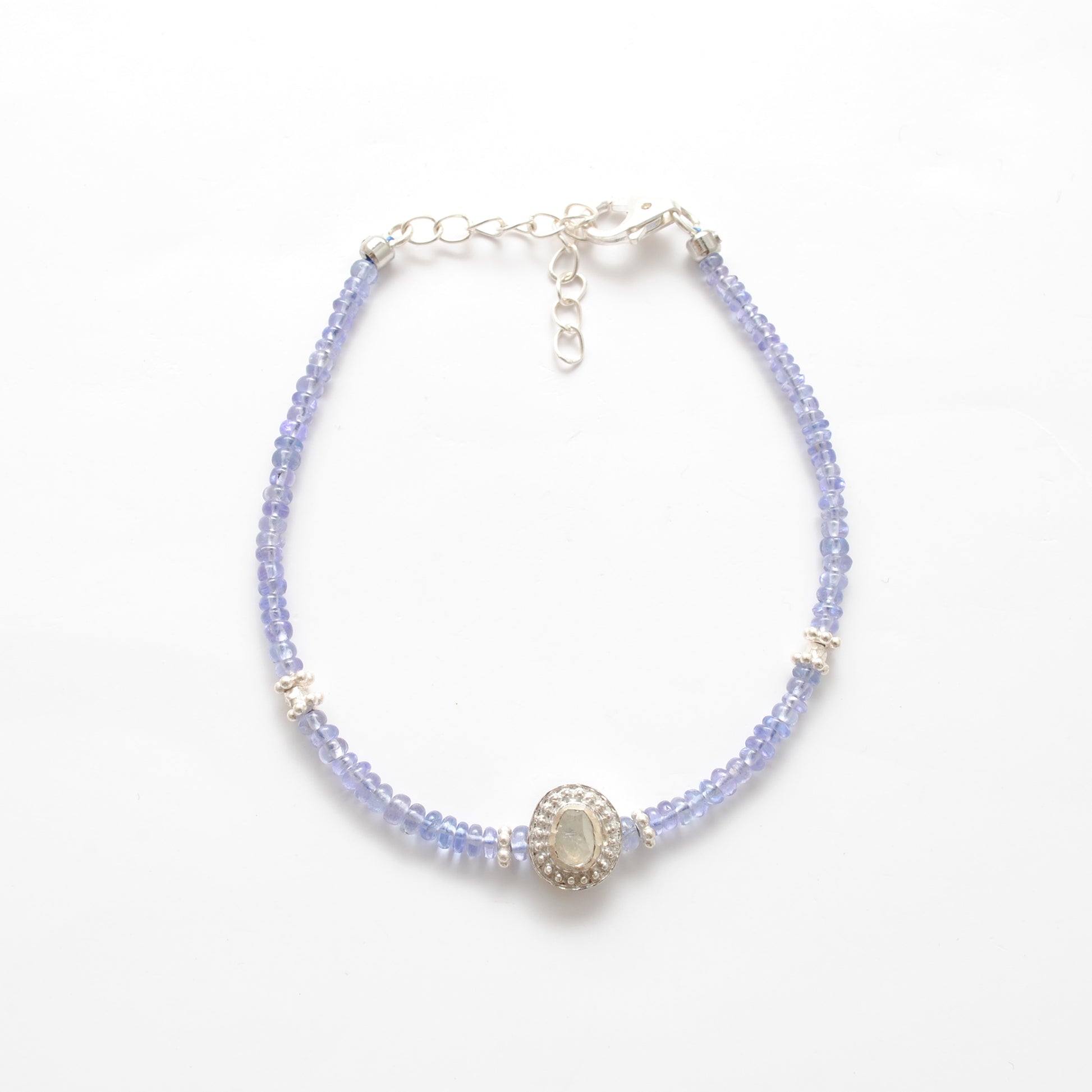 Tanzanite Diamond Beaded Bracelet - Side Profile Rare Gemstone