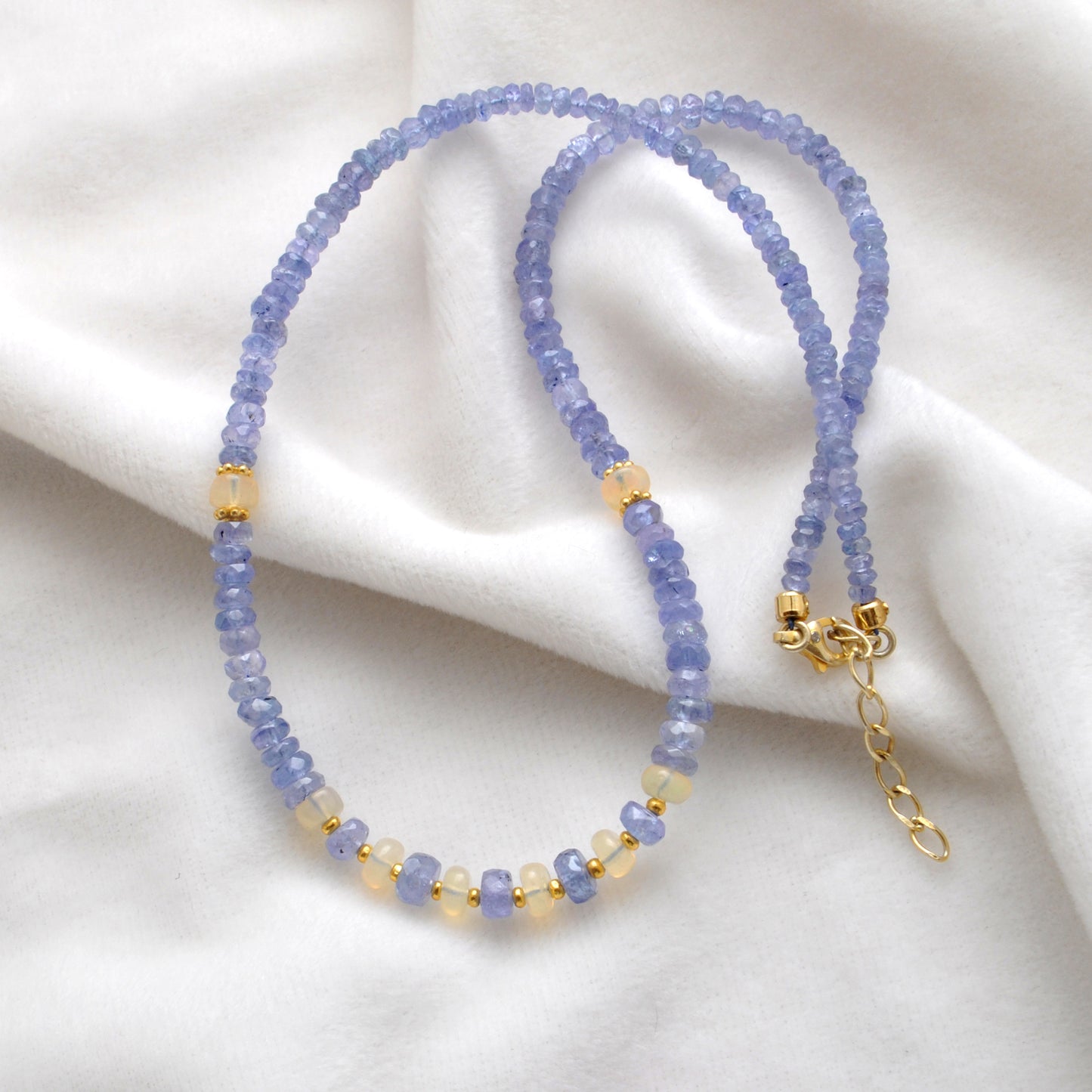 Tanzanite Opal Gold Beaded Necklace Luxury Gift - Clasp Detail