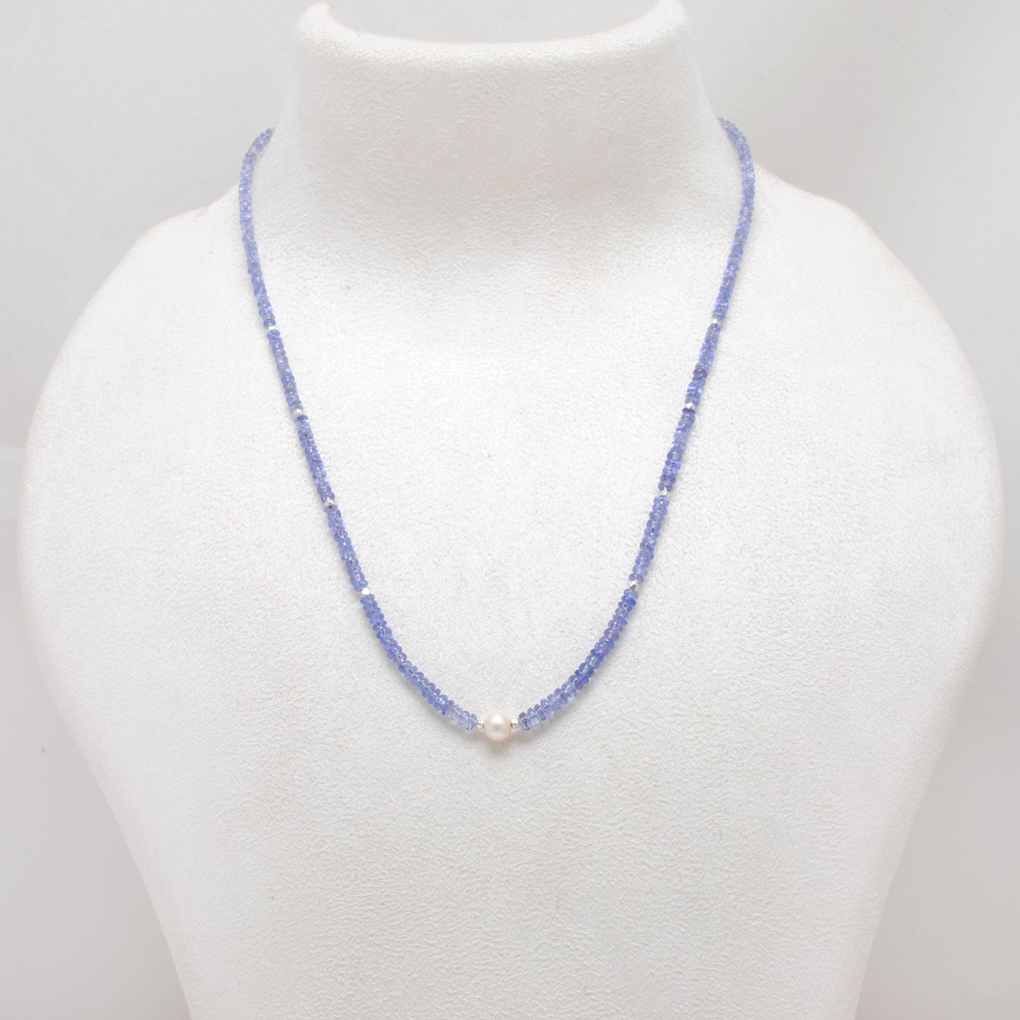 Tanzanite Pearl Strand Necklace - Overhead View Gemstone Jewelry