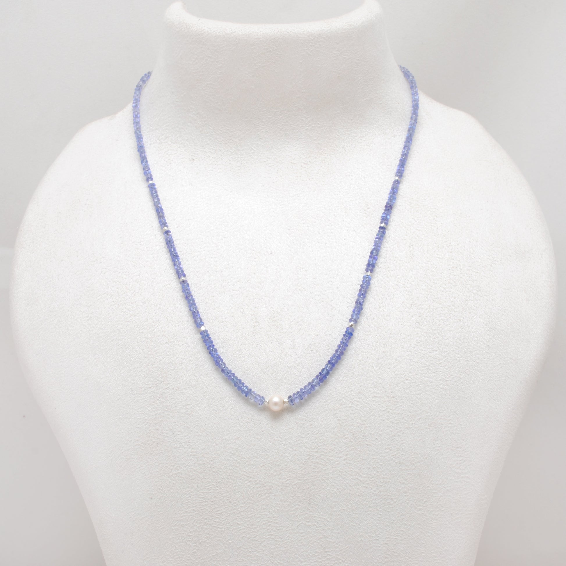 Tanzanite Pearl Strand Necklace - Overhead View Gemstone Jewelry