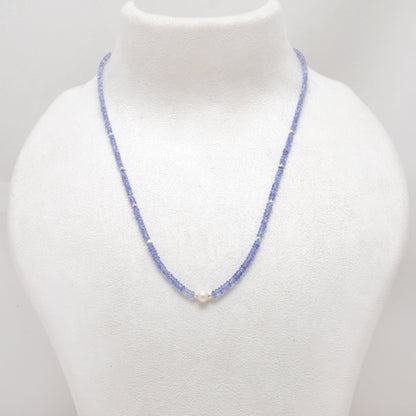 Tanzanite Pearl Strand Necklace - Overhead View Gemstone Jewelry