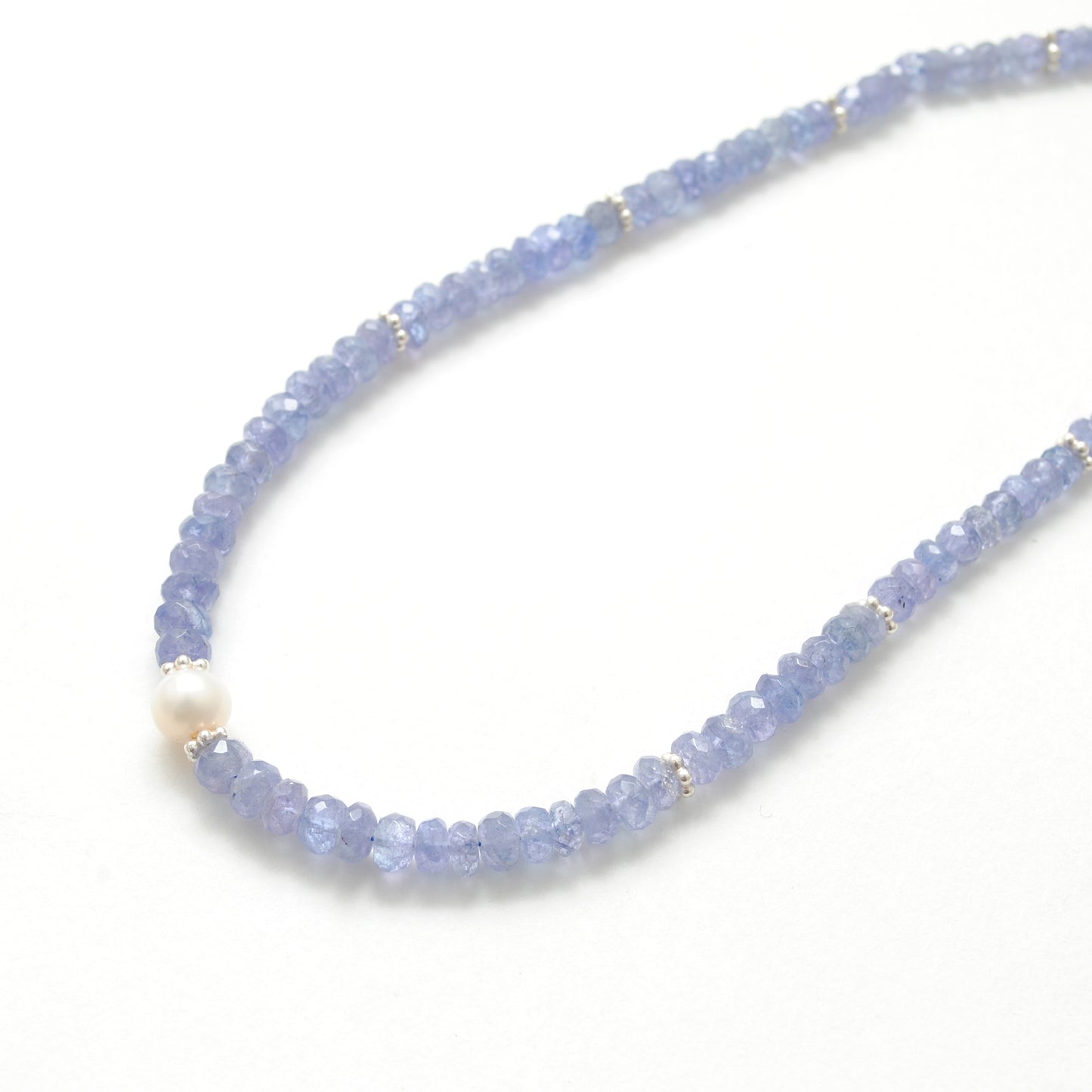 Tanzanite Pearl Strand Necklace for Women - Side Profile Gemstone