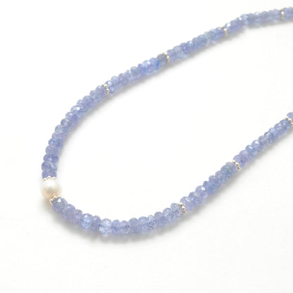 Tanzanite Pearl Strand Necklace for Women - Side Profile Gemstone